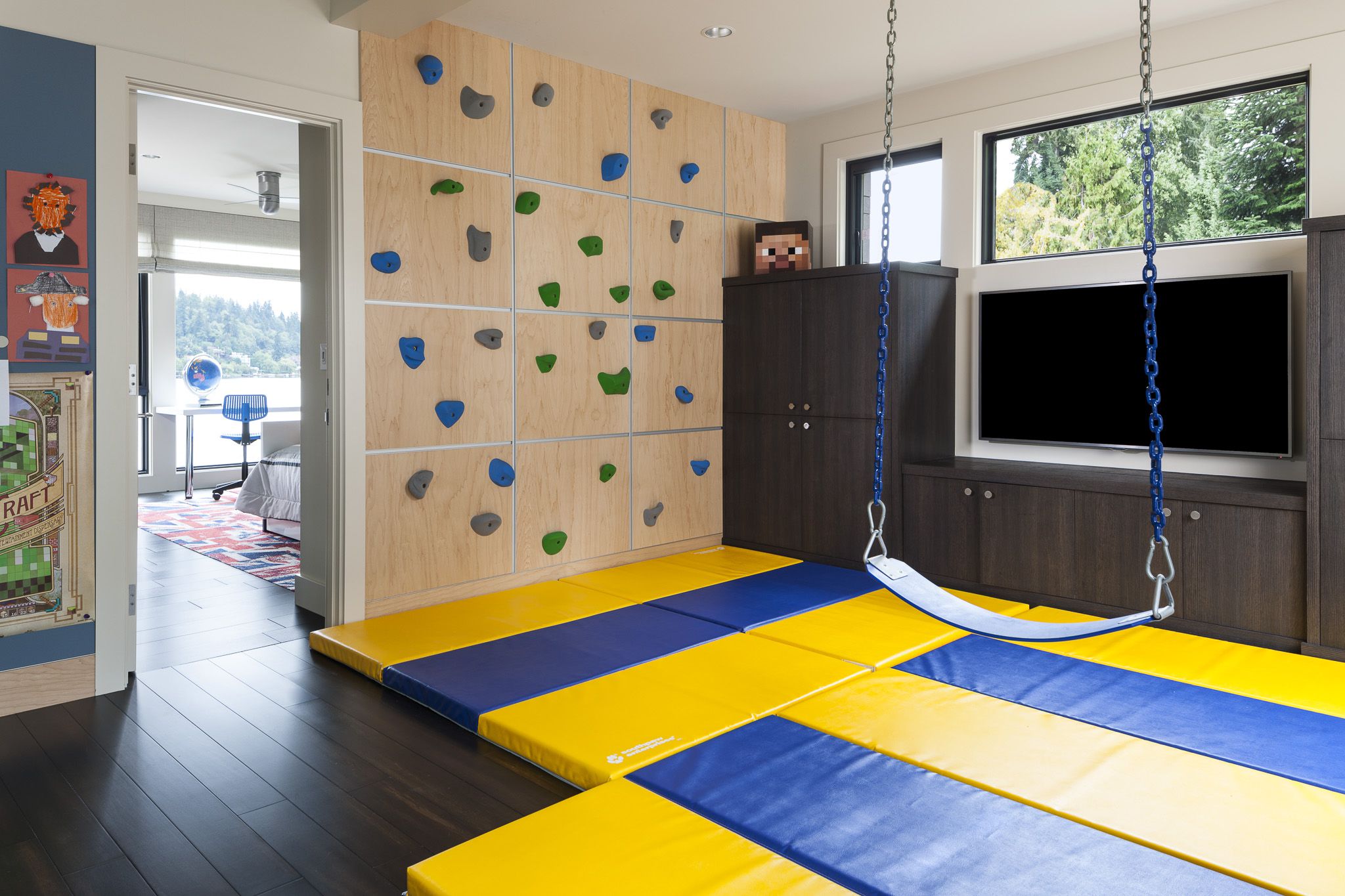 A playroom contributes fun functionality in this custom family home.