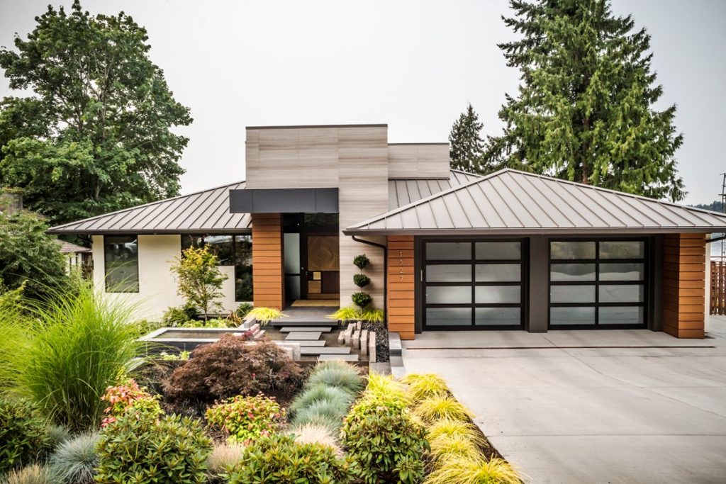 Bellevue home architecture featuring a stone front walkway.