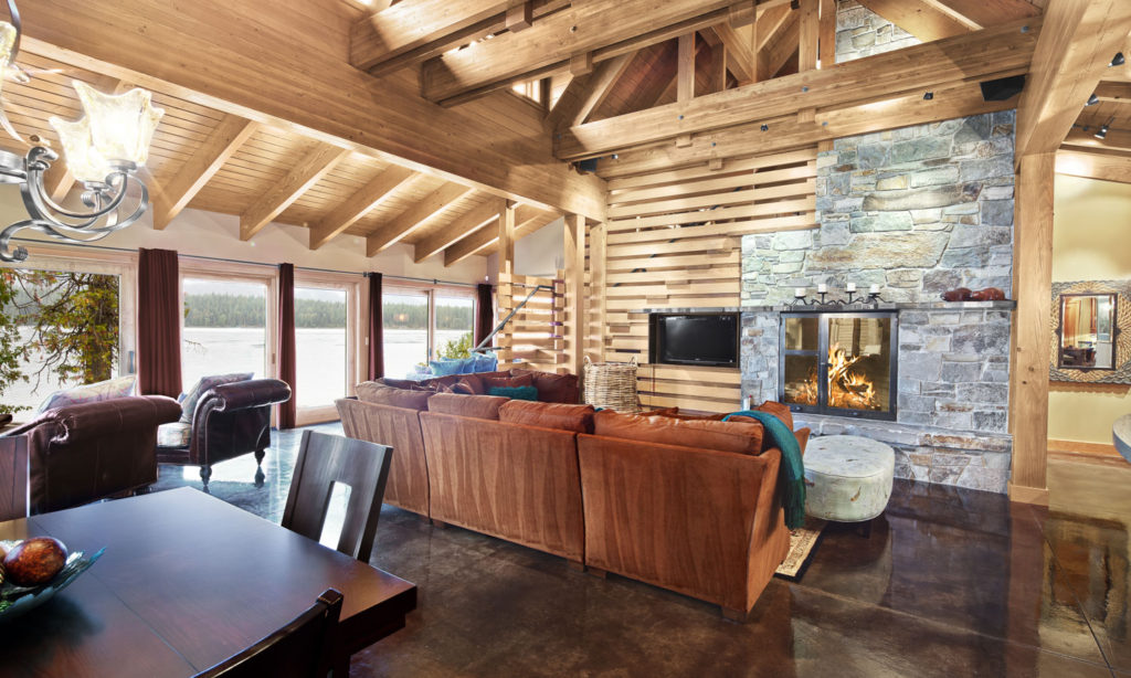 Fireplace design with a rustic flare from Seattle architects.