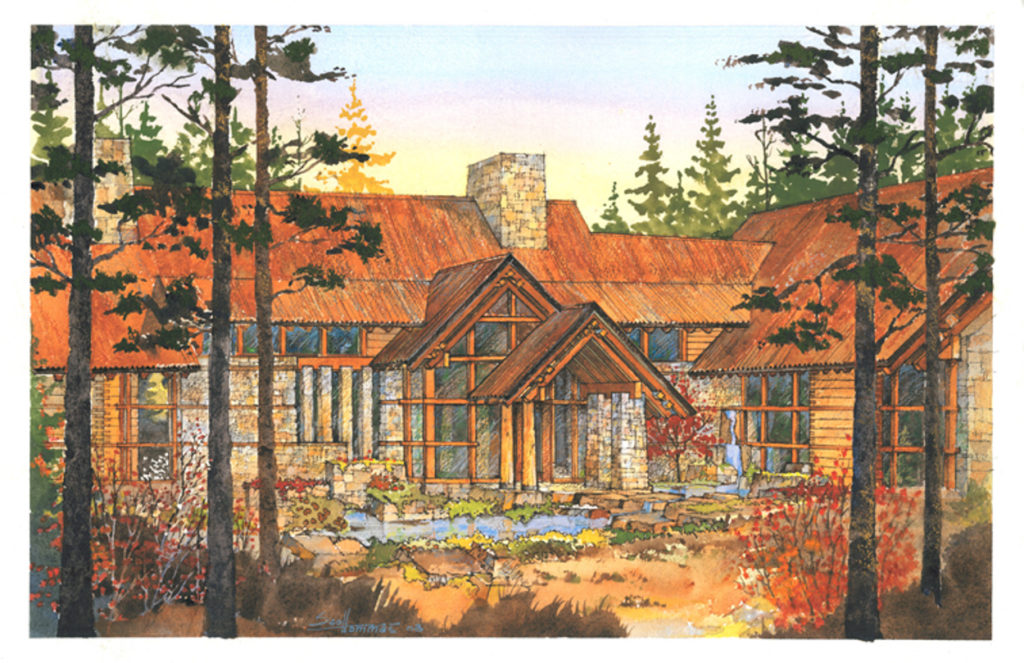A PNW alpine-inspired rendering by the award winning architects at Gelotte Hommas Drivdahl Architecture