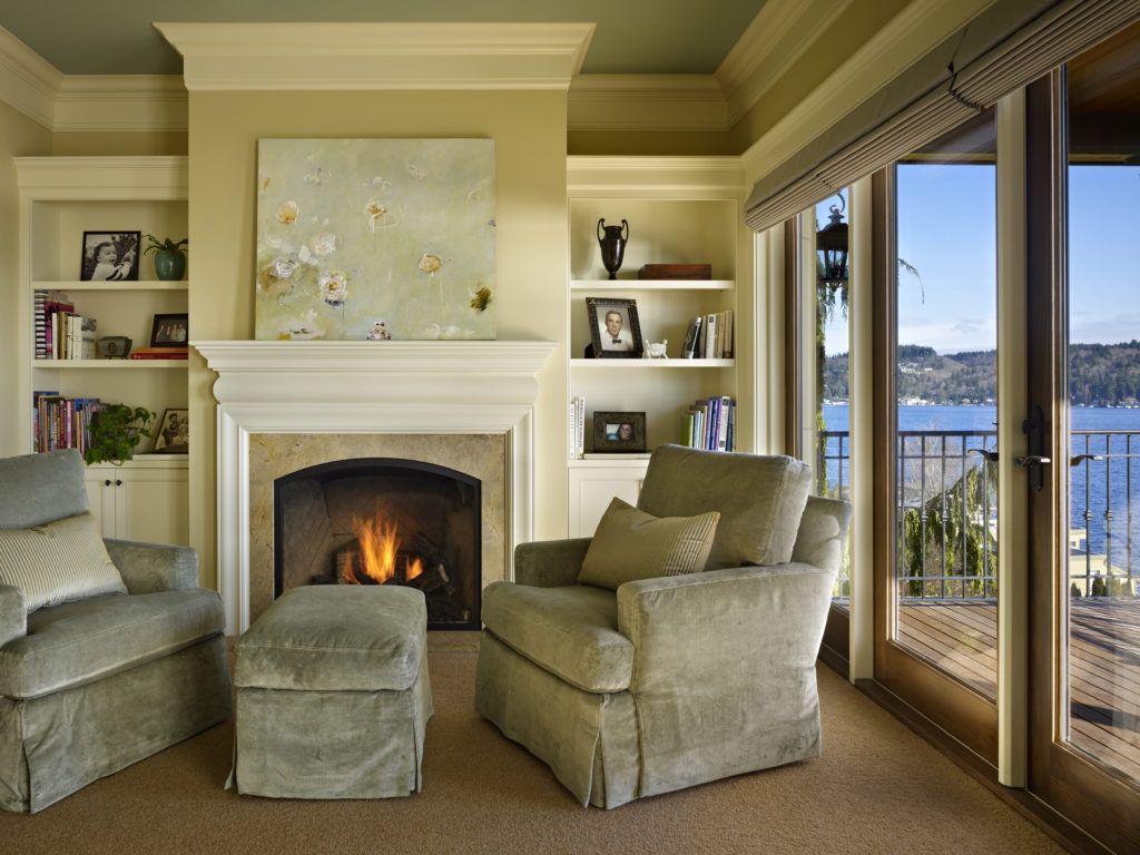 Fireplace design with a cozy vibe from Seattle architects.