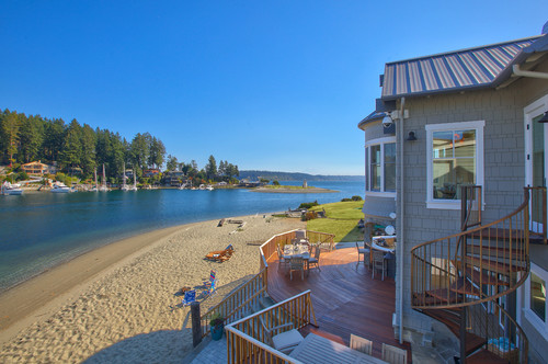 Expansive deck space at a Gig Harbor beach home.