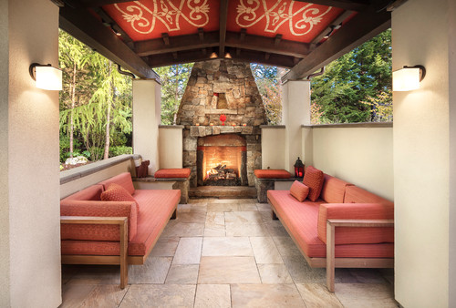 Moroccan-inspired outdoor fireplace